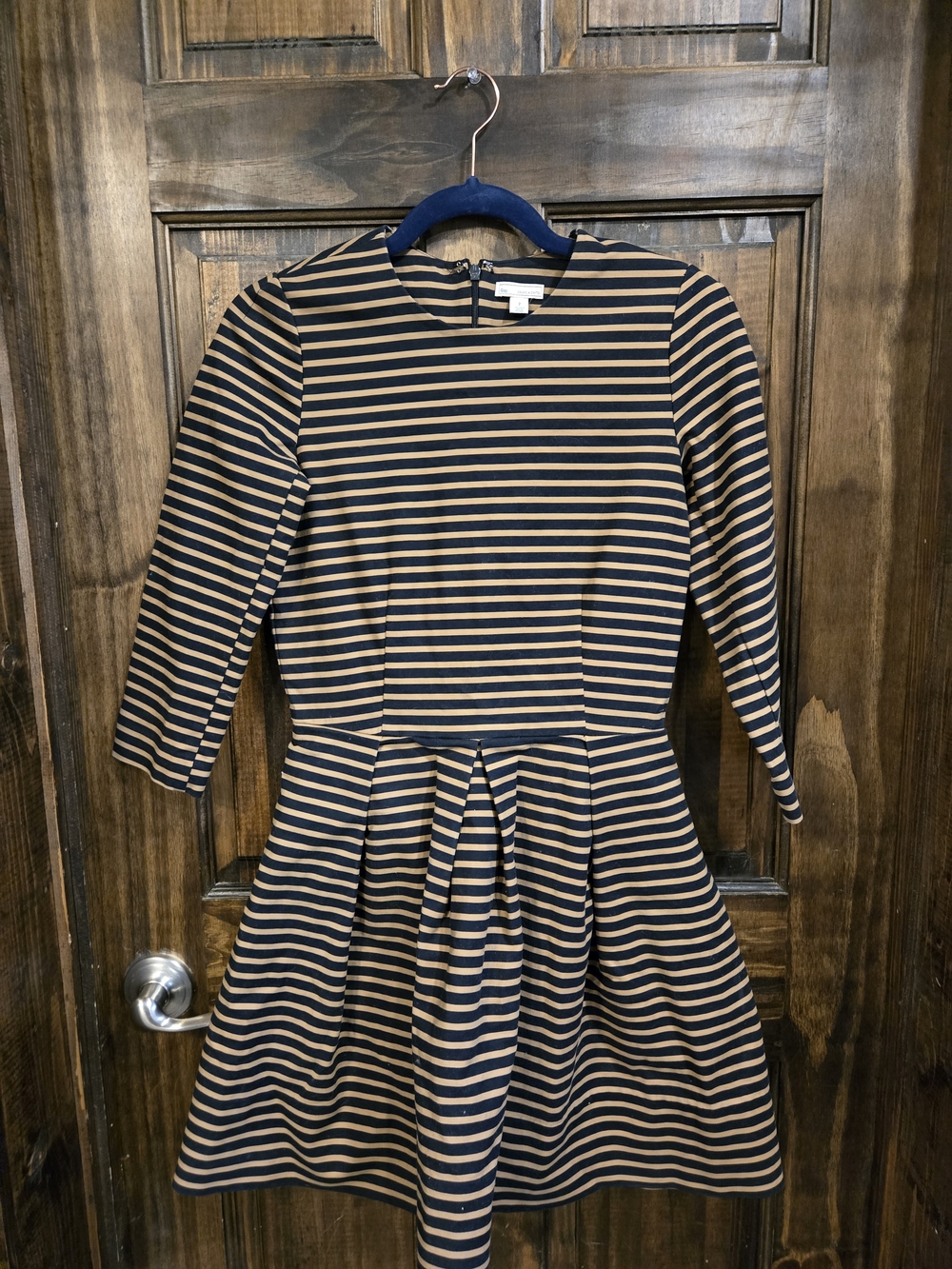 GAP Navy and Tan Striped Fit-and-Flare Dress